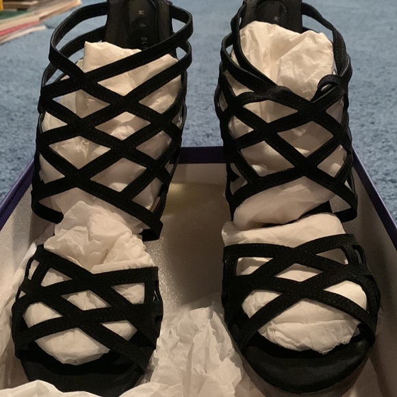 Stuart Weitzman Black Strapped Array Heels - Picture 2 of 5